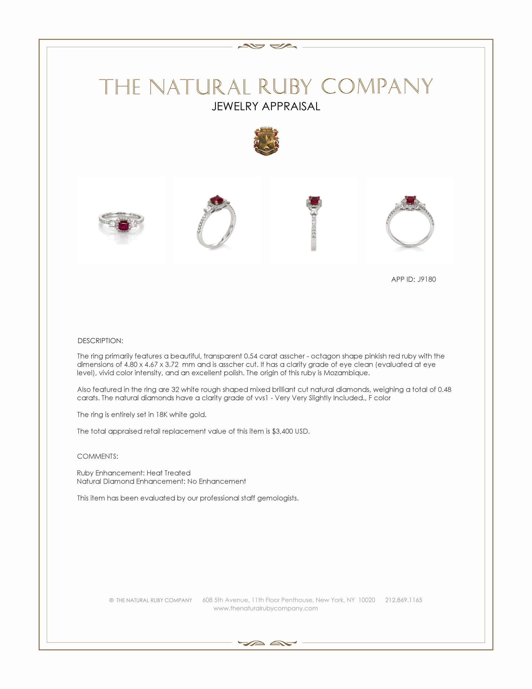 0.54 Ct. Pinkish Red Ruby and Natural Diamond Pave Ring, 18K White Gold