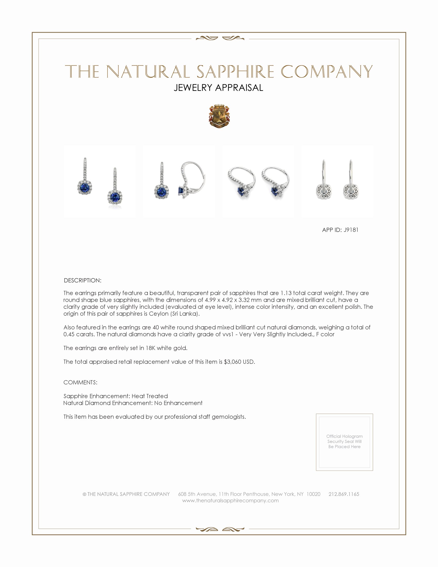 1.13 Ct.Tw. Blue Sapphire and Natural Diamond Pave Earrings, 18K White Gold