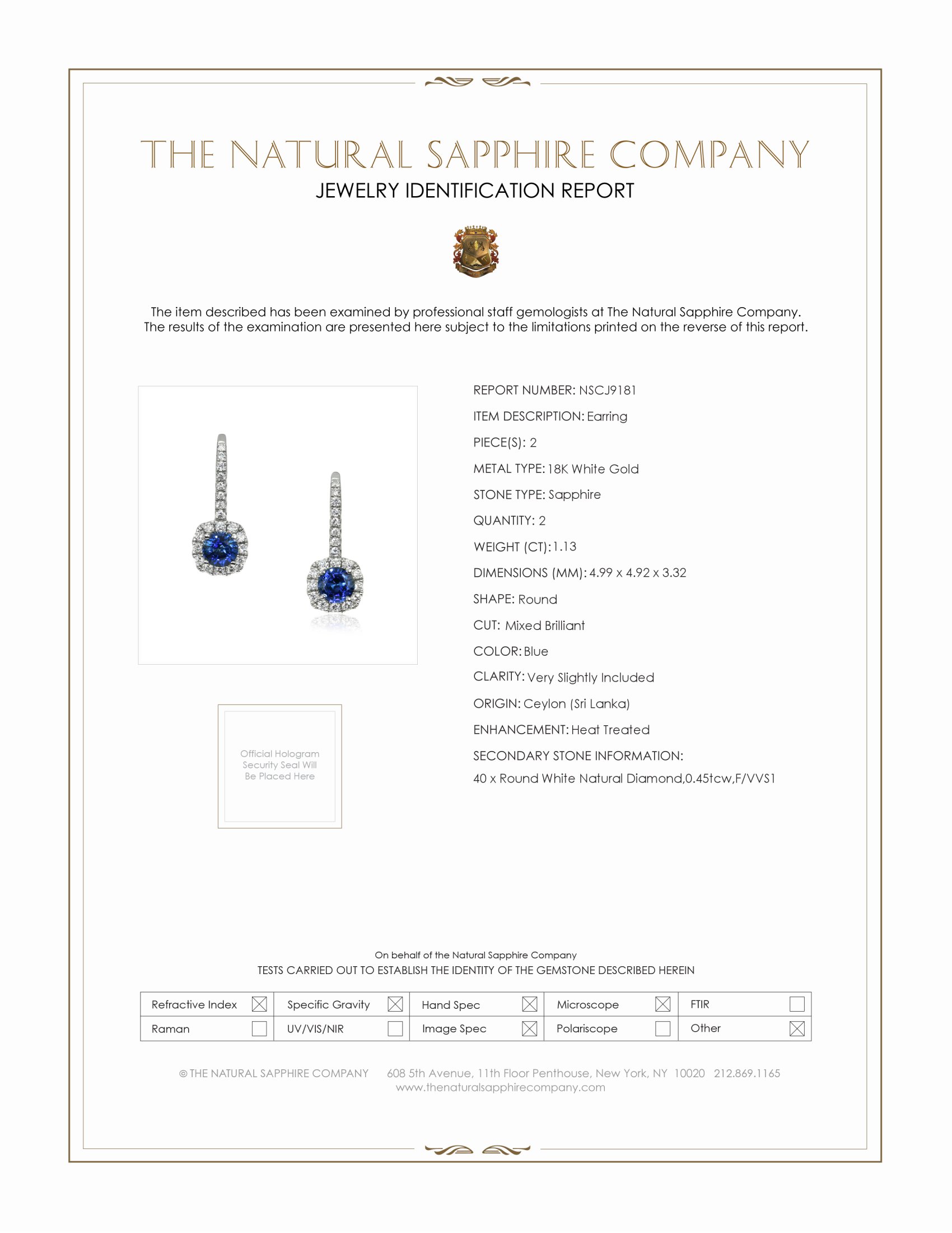 1.13 Ct.Tw. Blue Sapphire and Natural Diamond Pave Earrings, 18K White Gold