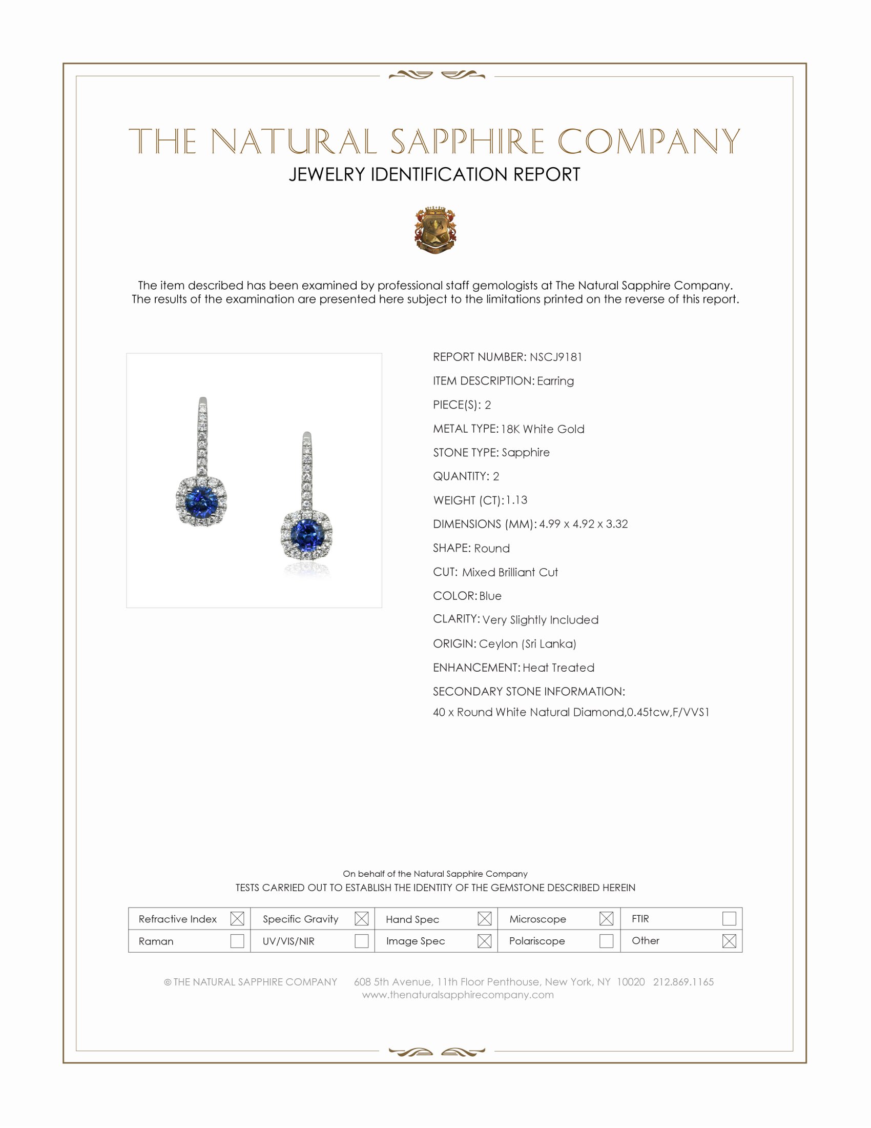 1.13 Ct.Tw. Blue Sapphire and Natural Diamond Pave Earrings, 18K White Gold