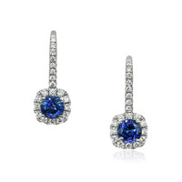 1.13 Ct.Tw. Blue Sapphire and Natural Diamond Pave Earrings, 18K White Gold Video
