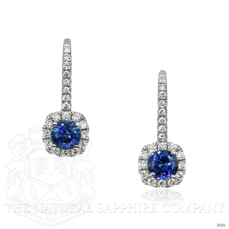 1.13 Ct.Tw. Blue Sapphire and Natural Diamond Pave Earrings, 18K White Gold