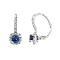 1.13 Ct.Tw. Blue Sapphire and Natural Diamond Pave Earrings, 18K White Gold Image