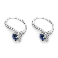 1.13 Ct.Tw. Blue Sapphire and Natural Diamond Pave Earrings, 18K White Gold Image