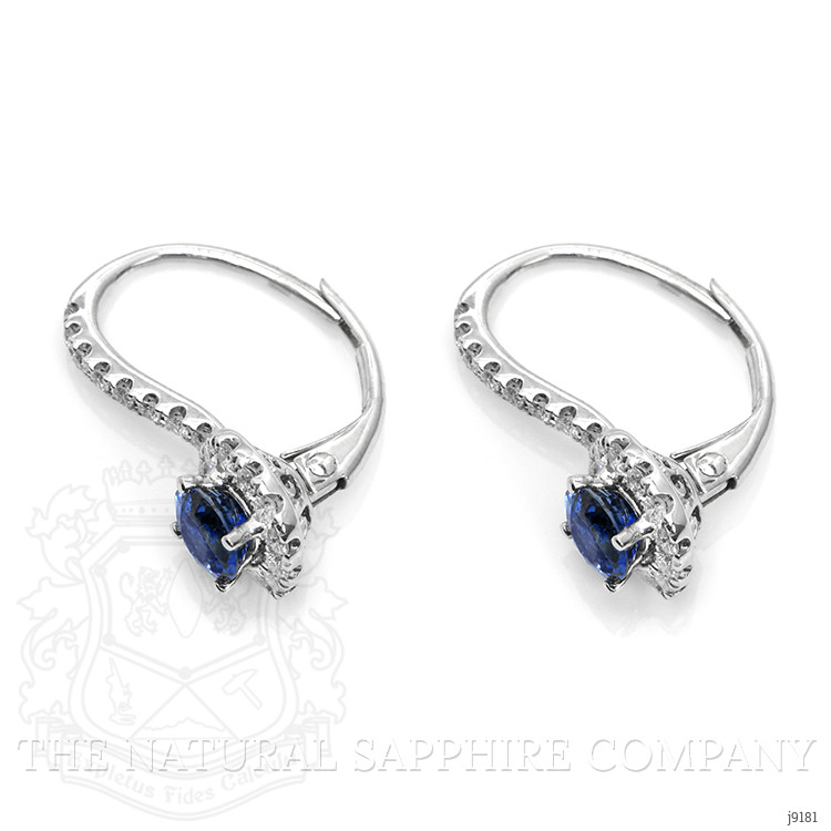 1.13 Ct.Tw. Blue Sapphire and Natural Diamond Pave Earrings, 18K White Gold