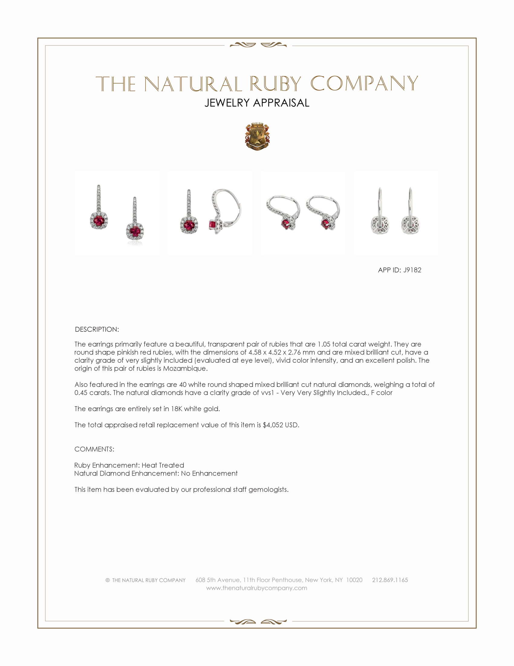 1.05 Ct.Tw. Pinkish Red Ruby and Natural Diamond Pave Earrings, 18K White Gold