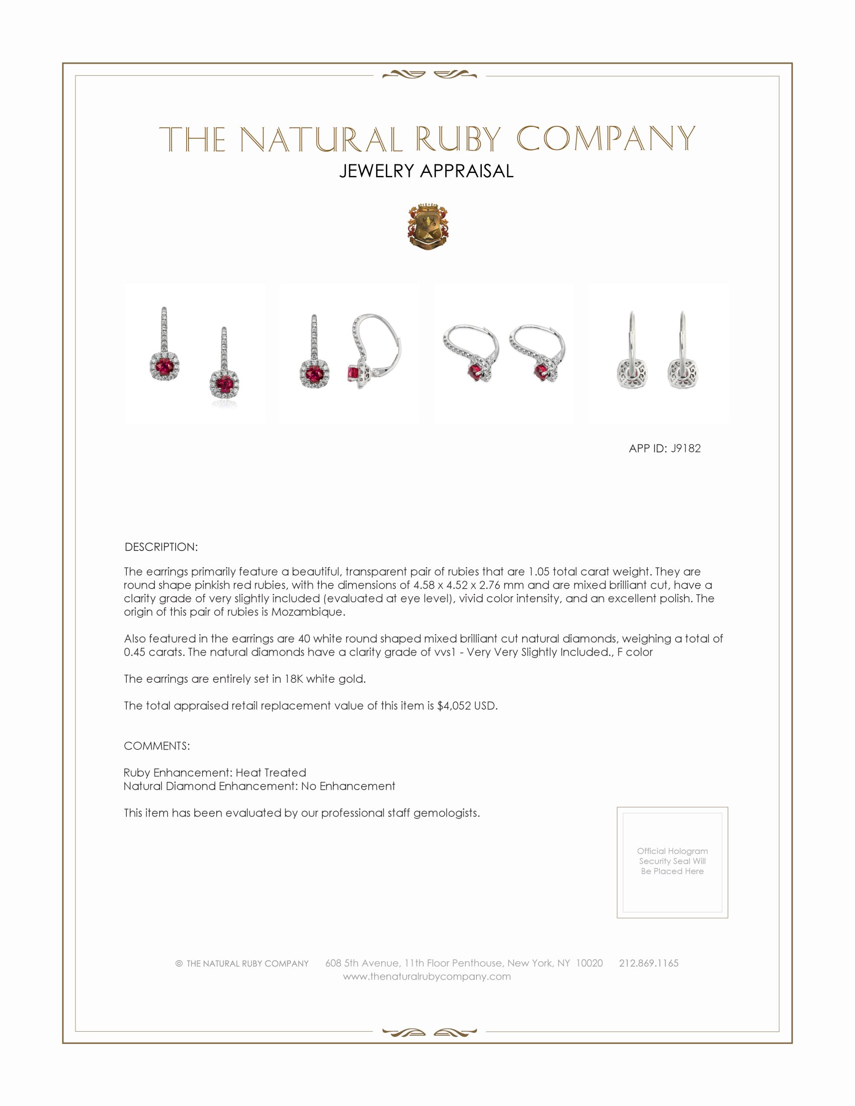 1.05 Ct.Tw. Pinkish Red Ruby and Natural Diamond Pave Earrings, 18K White Gold