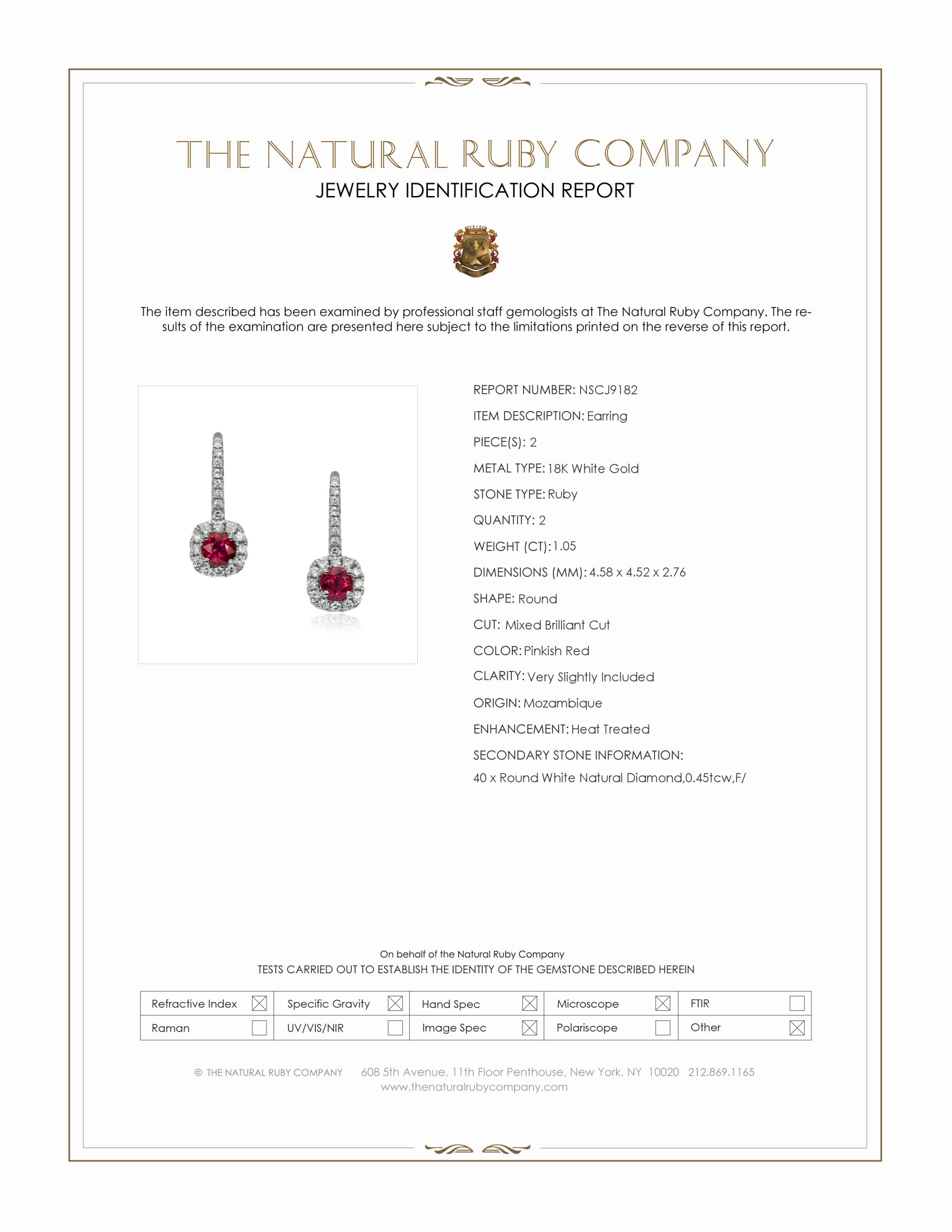 1.05 Ct.Tw. Pinkish Red Ruby and Natural Diamond Pave Earrings, 18K White Gold