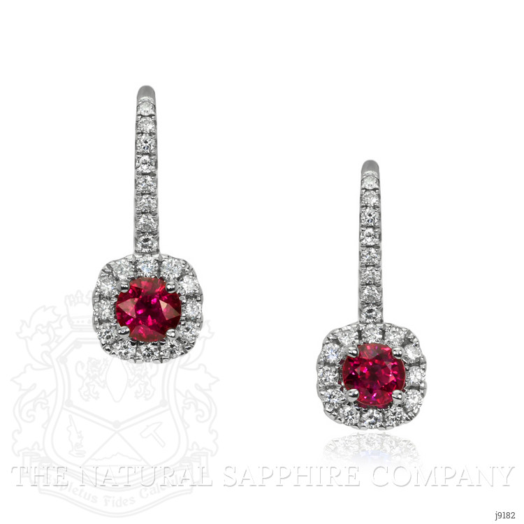 1.05 Ct.Tw. Ruby Natural Diamond Pave Earrings, 18K White Gold