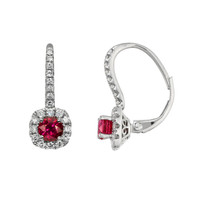 1.05 Ct.Tw. Ruby Natural Diamond Pave Earrings, 18K White Gold Image