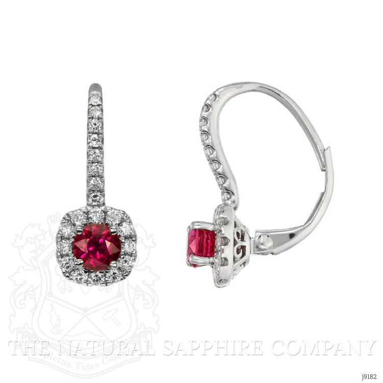 1.05 Ct.Tw. Ruby Natural Diamond Pave Earrings, 18K White Gold