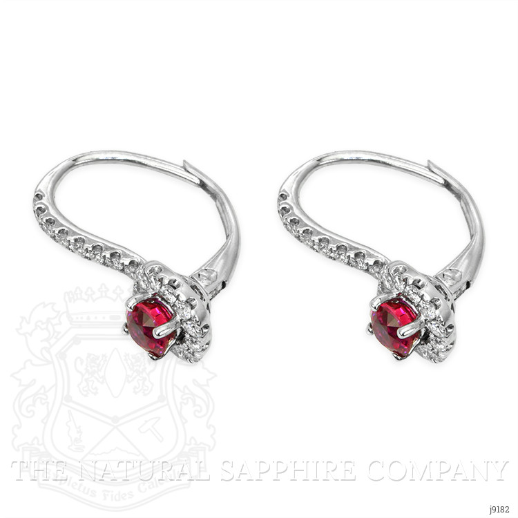 1.05 Ct.Tw. Ruby Natural Diamond Pave Earrings, 18K White Gold