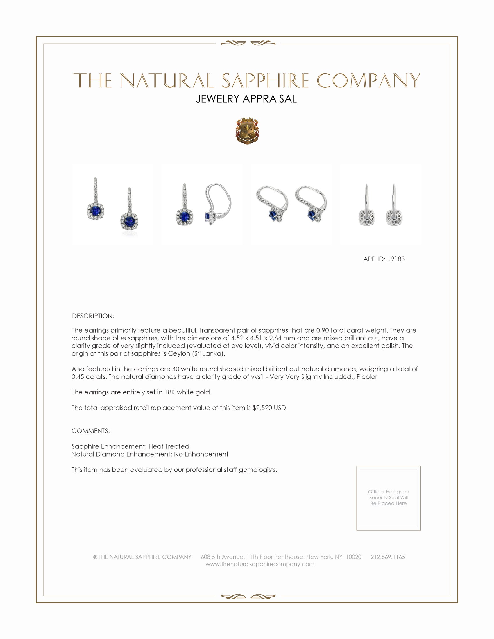 0.90 Ct.Tw. Blue Sapphire and Natural Diamond Pave Earrings, 18K White Gold