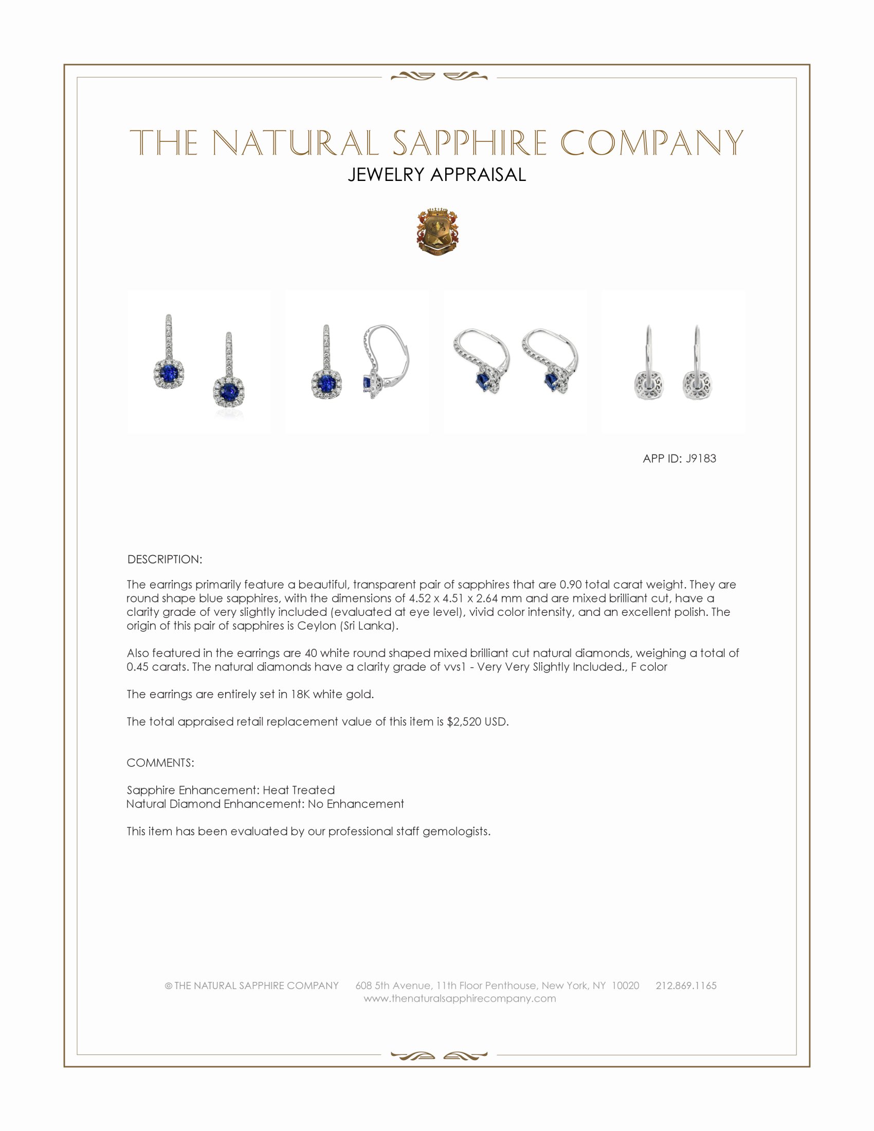 0.90 Ct.Tw. Blue Sapphire and Natural Diamond Pave Earrings, 18K White Gold