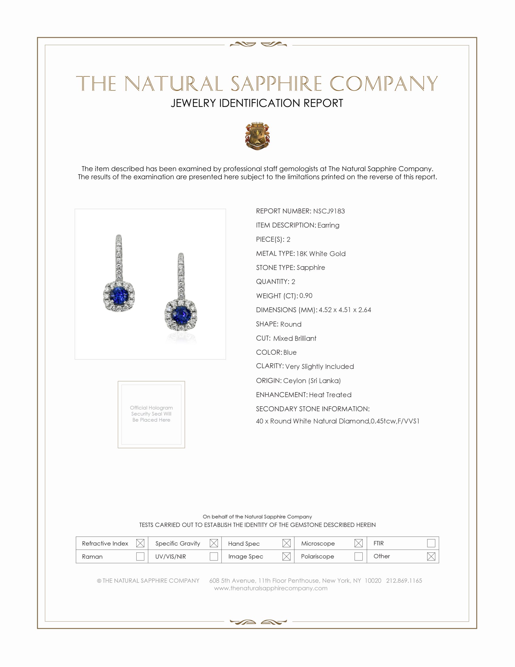 0.90 Ct.Tw. Blue Sapphire and Natural Diamond Pave Earrings, 18K White Gold