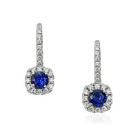 0.90&nbsp;Ct.Tw.Total Carat Weight Blue Sapphire and Natural Diamond Pave Earrings, 18K White Gold Video