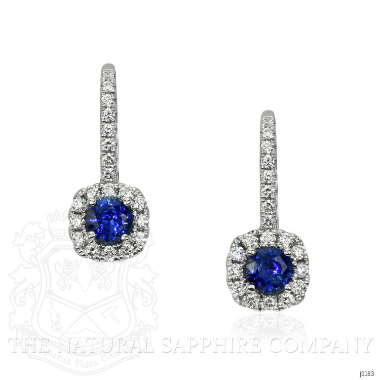 0.90 Ct.Tw. Blue Sapphire and Natural Diamond Pave Earrings, 18K White Gold