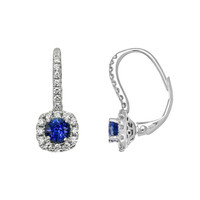 0.90&nbsp;Ct.Tw.Total Carat Weight Blue Sapphire and Natural Diamond Pave Earrings, 18K White Gold Image
