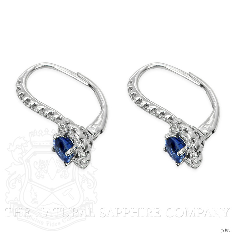 0.90 Ct.Tw. Blue Sapphire and Natural Diamond Pave Earrings, 18K White Gold