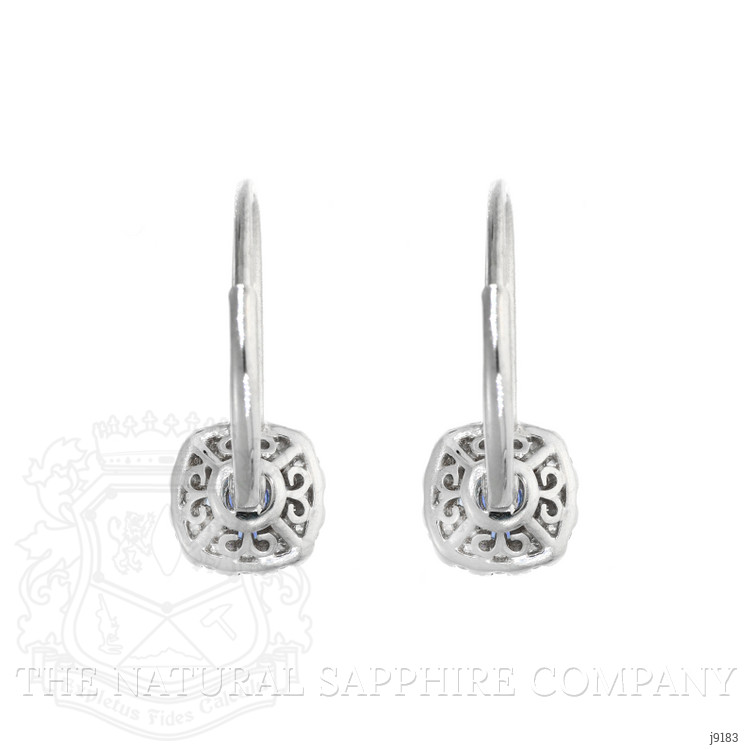 0.90 Ct.Tw. Blue Sapphire and Natural Diamond Pave Earrings, 18K White Gold