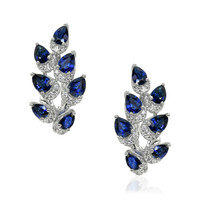3.19 Ct.Tw. Blue Sapphire and Natural Diamond Antique Style Earrings, 18K White Gold Video