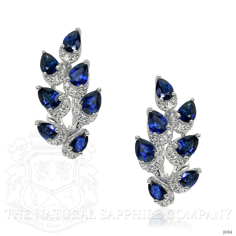 3.19 Ct.Tw. Blue Sapphire and Natural Diamond Antique Style Earrings, 18K White Gold