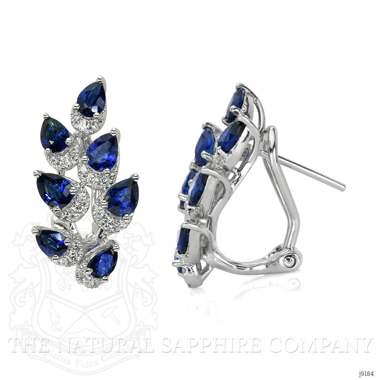 3.19 Ct.Tw. Blue Sapphire and Natural Diamond Antique Style Earrings, 18K White Gold