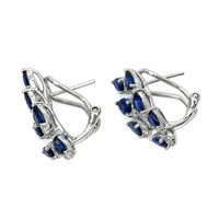 3.19 Ct.Tw. Blue Sapphire and Natural Diamond Antique Style Earrings, 18K White Gold Image