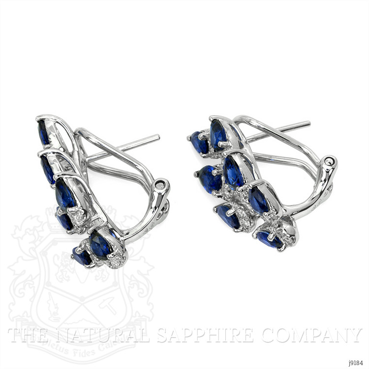 3.19 Ct.Tw. Blue Sapphire and Natural Diamond Antique Style Earrings, 18K White Gold