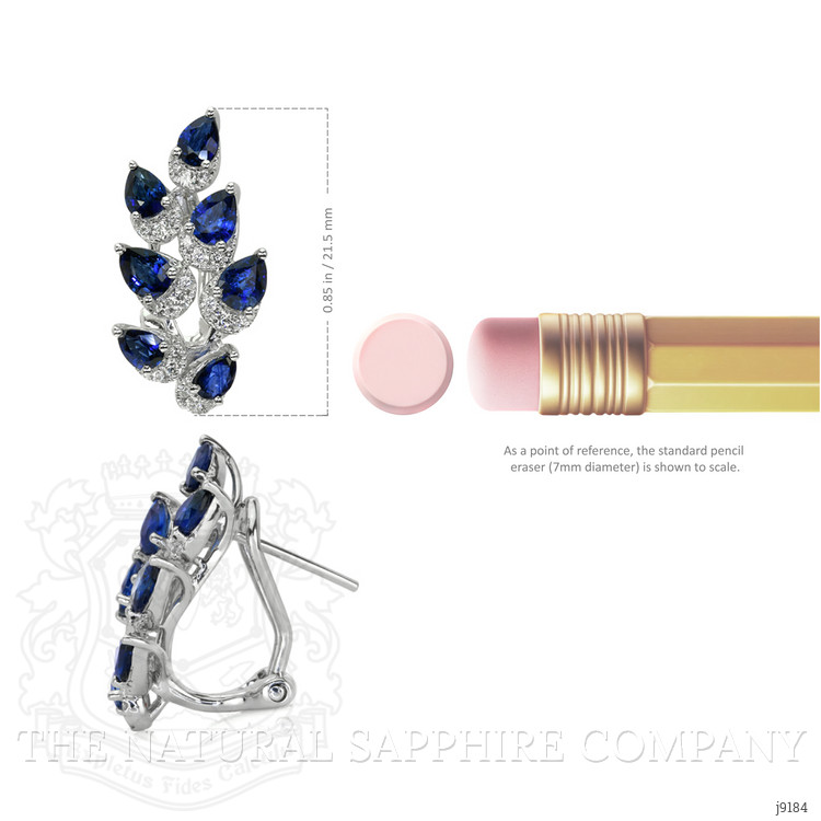 3.19 Ct.Tw. Blue Sapphire and Natural Diamond Antique Style Earrings, 18K White Gold