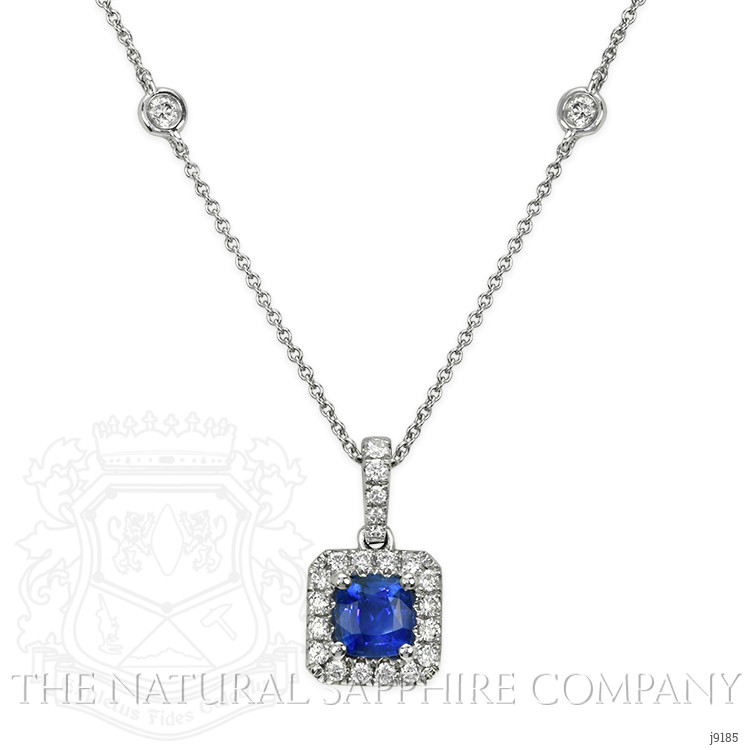 0.61 Ct. Blue Sapphire and Natural Diamond Pave Pendant, 18K White Gold