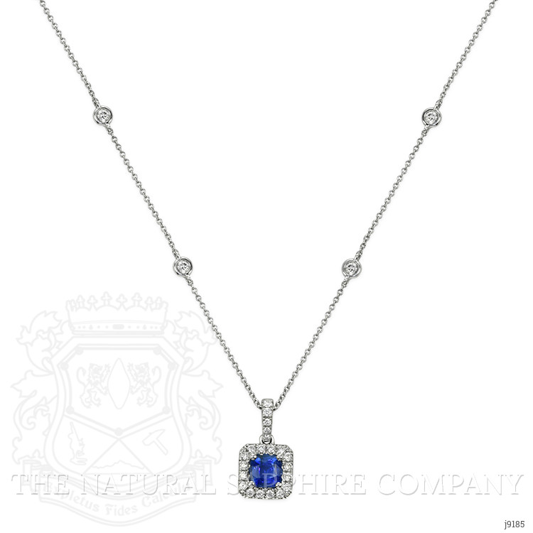 0.61 Ct. Blue Sapphire and Natural Diamond Pave Pendant, 18K White Gold
