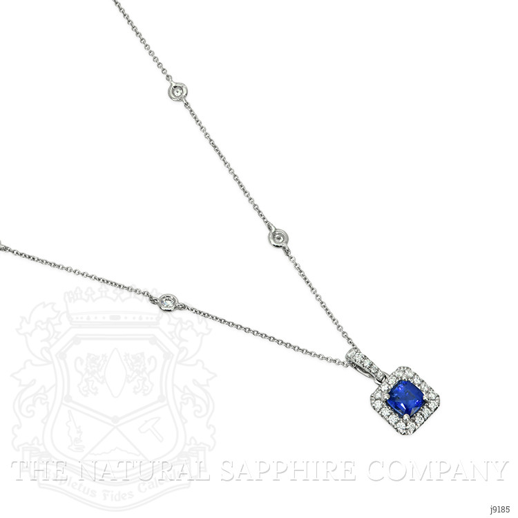 0.61 Ct. Blue Sapphire and Natural Diamond Pave Pendant, 18K White Gold