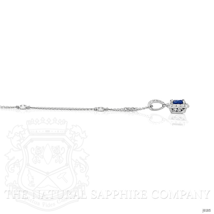 0.61 Ct. Blue Sapphire and Natural Diamond Pave Pendant, 18K White Gold
