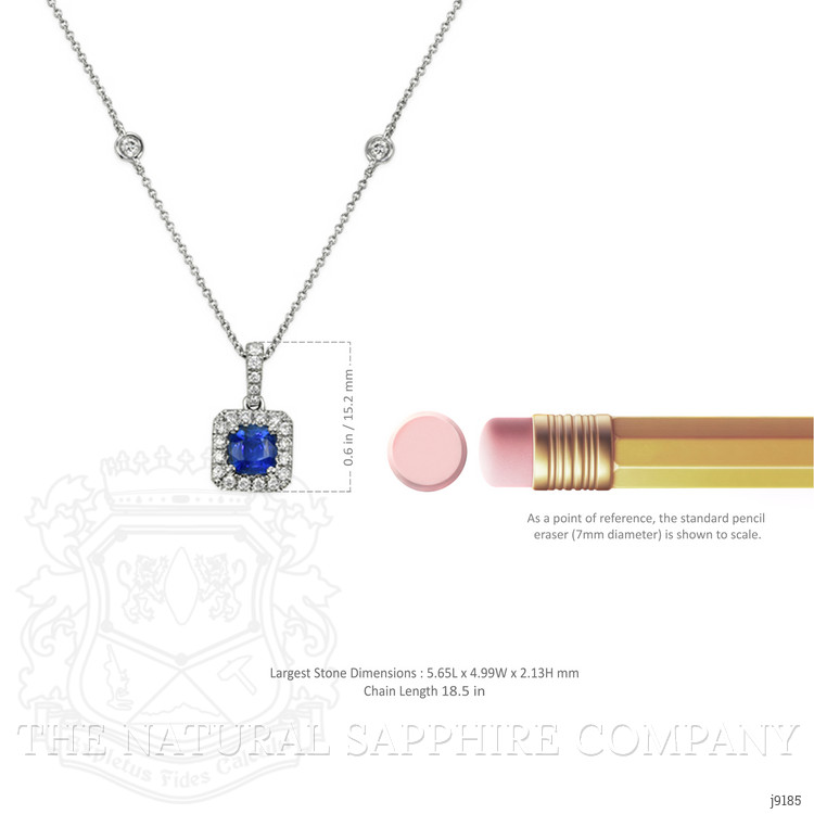 0.61 Ct. Blue Sapphire and Natural Diamond Pave Pendant, 18K White Gold