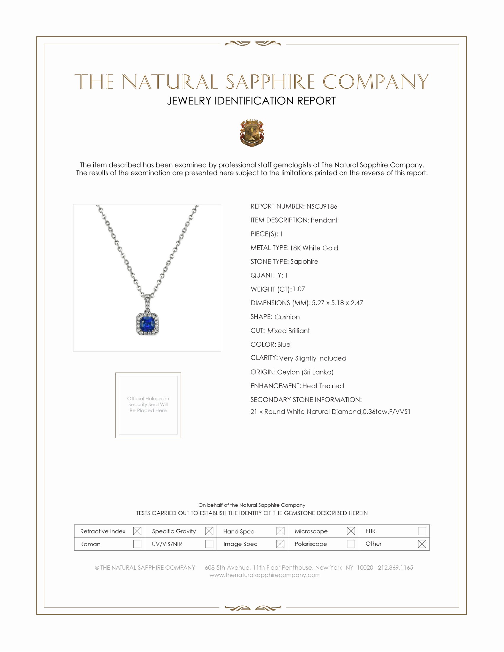 1.07 Ct. Blue Sapphire and Natural Diamond Pave Pendant, 18K White Gold
