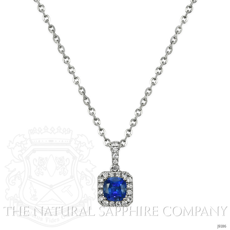 1.07 Ct. Blue Sapphire and Natural Diamond Pave Pendant, 18K White Gold