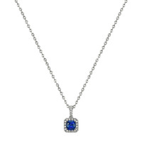 1.07 Ct. Blue Sapphire and Natural Diamond Pave Pendant, 18K White Gold Image