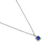 1.07 Ct. Blue Sapphire and Natural Diamond Pave Pendant, 18K White Gold Image