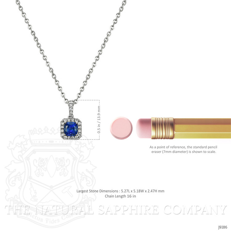 1.07 Ct. Blue Sapphire and Natural Diamond Pave Pendant, 18K White Gold