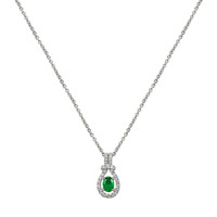 0.32 Ct. Emerald and Diamond Pendant - 18K White Gold Image