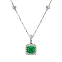 0.80 Ct. Emerald and Diamond Pendant - 18K White Gold Video
