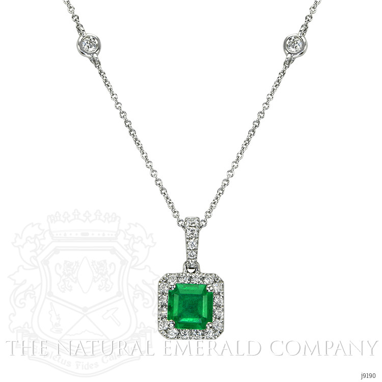 0.80 Ct. Emerald Natural Diamond Pave Pendant, 18K White Gold