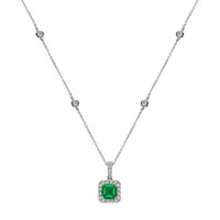 0.80 Ct. Emerald and Diamond Pendant - 18K White Gold Image