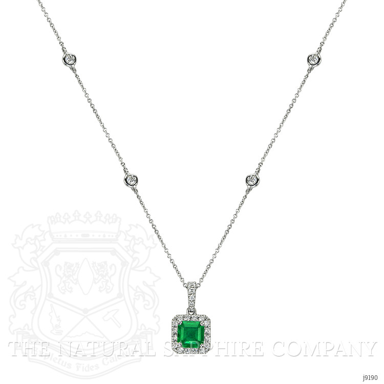 0.80 Ct. Emerald and Natural Diamond Pave Pendant, 18K White Gold
