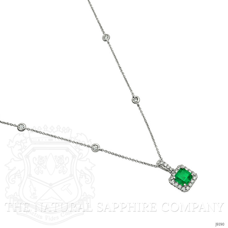 0.80 Ct. Emerald and Natural Diamond Pave Pendant, 18K White Gold