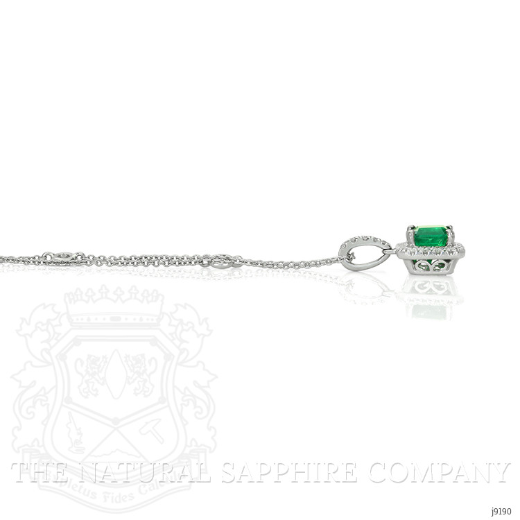 0.80 Ct. Emerald and Natural Diamond Pave Pendant, 18K White Gold