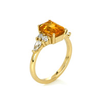 2.20 Ct. Orange Sapphire and Natural Diamond Pave Ring, 14K Yellow Gold Image