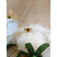 2.20 Ct. Orange Sapphire and Natural Diamond Pave Ring, 14K Yellow Gold Life Style