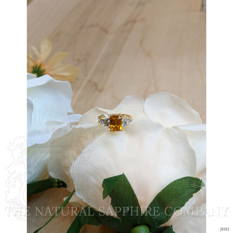 2.20 Ct. Orange Sapphire and Natural Diamond Pave Ring, 14K Yellow Gold